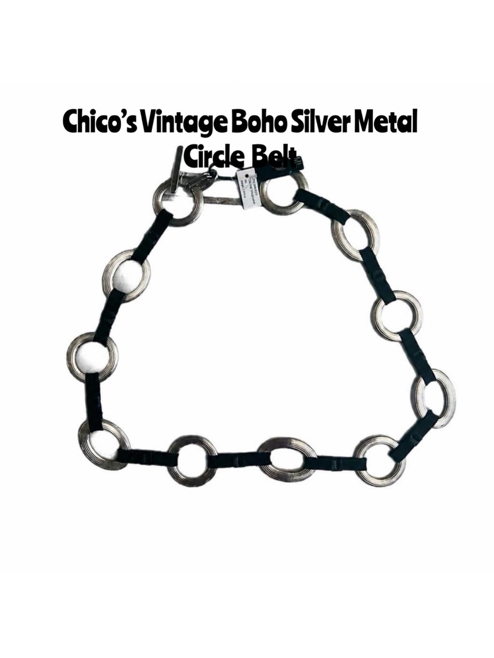 Chico’s Vintage Boho Silver Metal Circle‎ & Oval Ring Stretch Belt Statement
